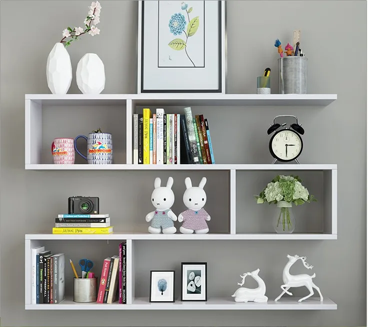 Wholesale Custom Wall Decor Living Room Furniture Metal &Amp; Wood Two Tiered Triangle Wall Shelf Decorations