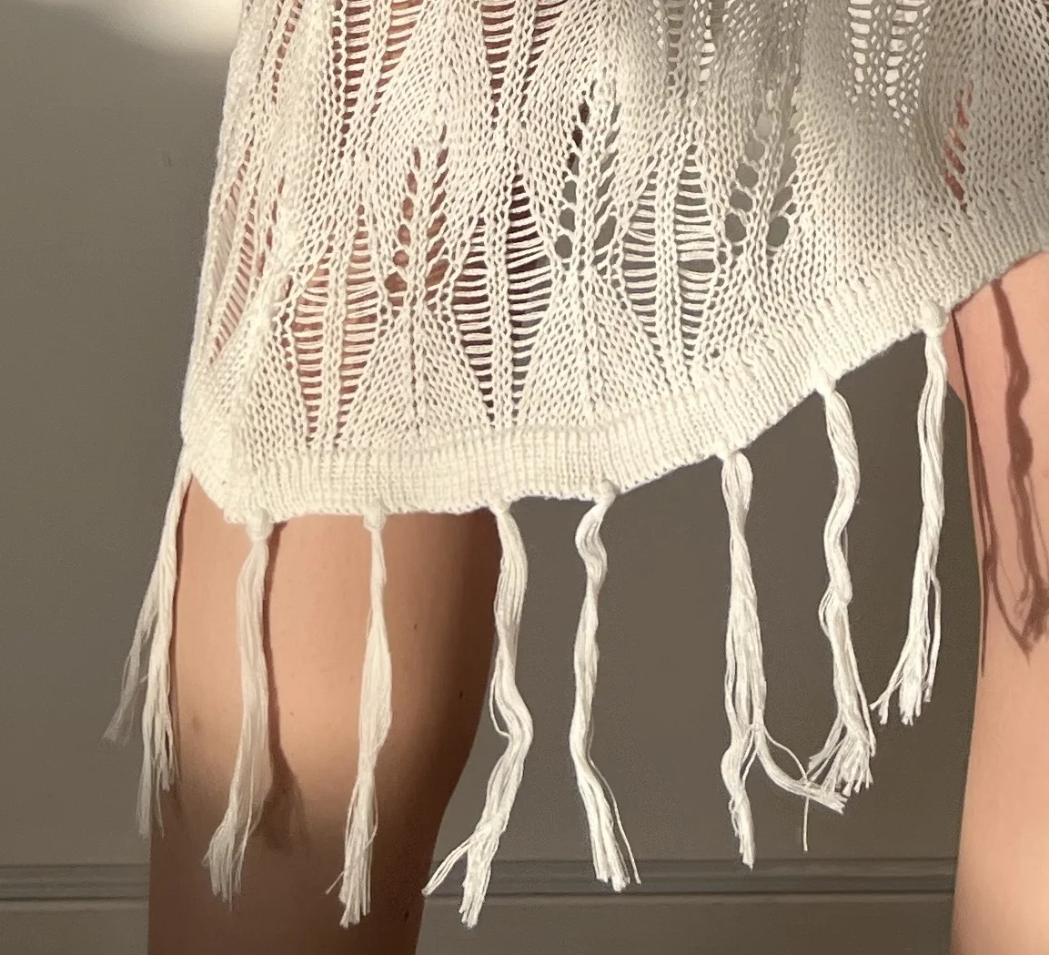 Women Summer Crochet Midi Long Skirt with Tassel Hem Hollow Out Knit Mesh Beach Bikini Swimsuit Cover Up