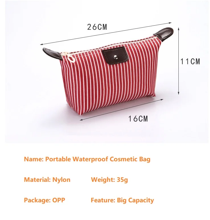 wholesale promotion personalized custom logo makeup cases foldable zebra stripped nylon cheap cosmetic bag with zipper