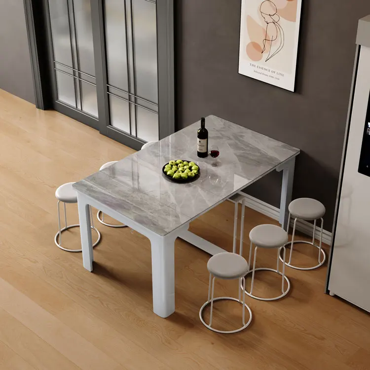 Rock Plate Extendable Dining Table Set Folded Wood Frame Unique table for Kitchen Living Room Hotel 6 8 seat