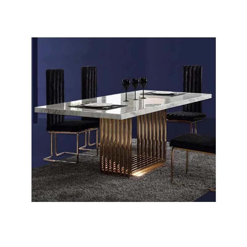 Quartz Stone Table Top China Factory Supply Marble Table Stainless Steel Leg Base