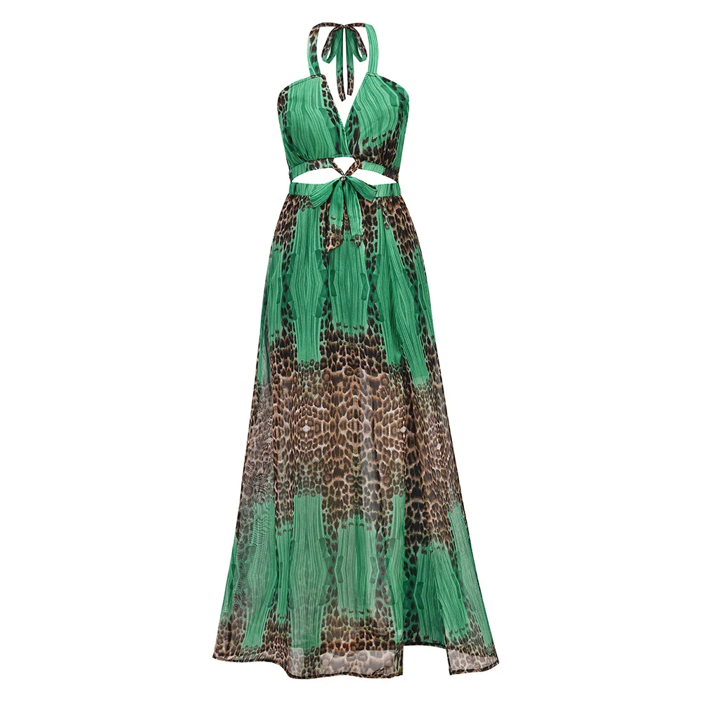 New Arrivals 2022 Luxury Floral Print Ladies green Chiffon Summer Holiday Vacation Clothing Bohemian Beach Maxi womens dresses
