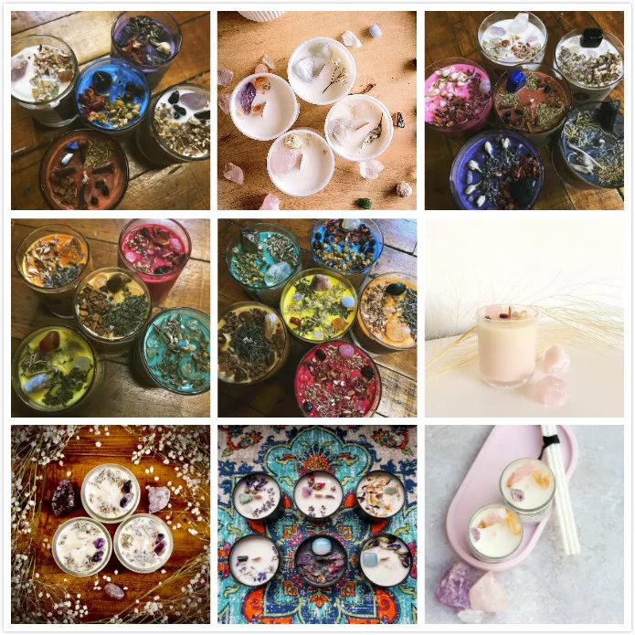 
Luxury Home Decoration Scented Soy Wax Candle Infused Crystal Stone Gemstones and Dry Flowers 