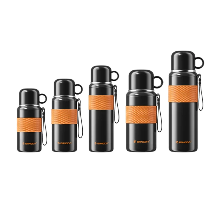 New Design Non-slip Silicone Sleeve  Vacuum Bullet Flask with Stainless Steel Cup Lid
