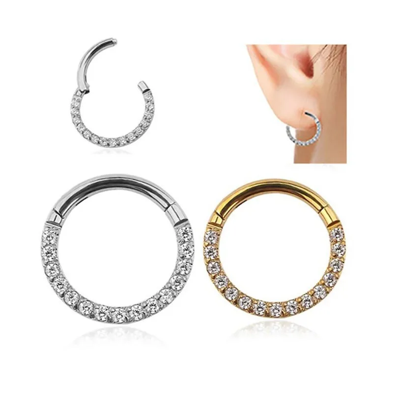 European wind 316L stainless steel with diamond nose ring seamless ring multi-functional ring body piercing jewelry