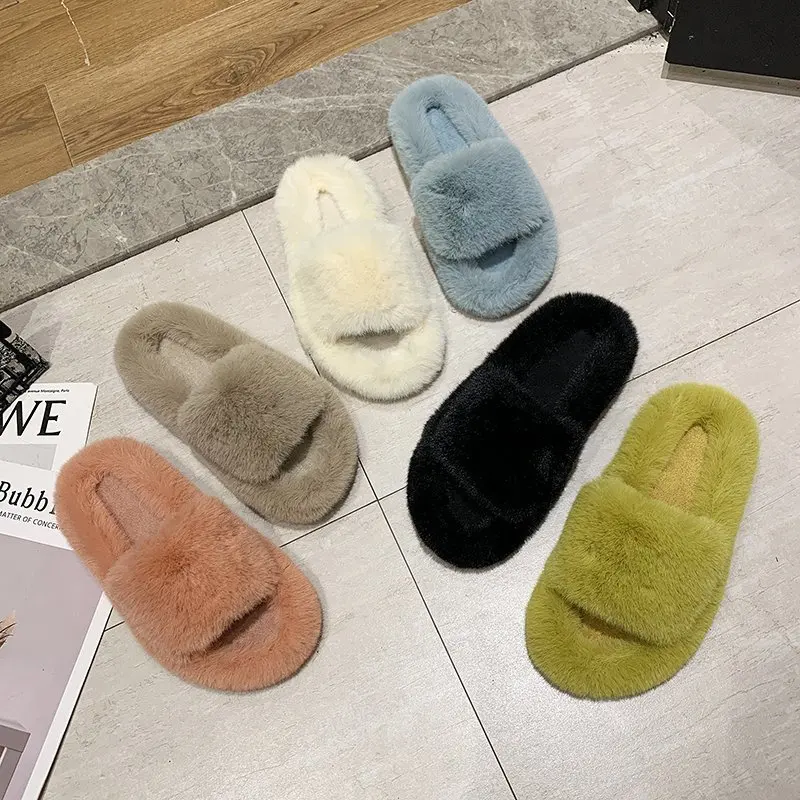 Fuzzy Comfortable Furry Spa Home Slippers Lightweight open-toe Women indoor Faux Fur Slipper for