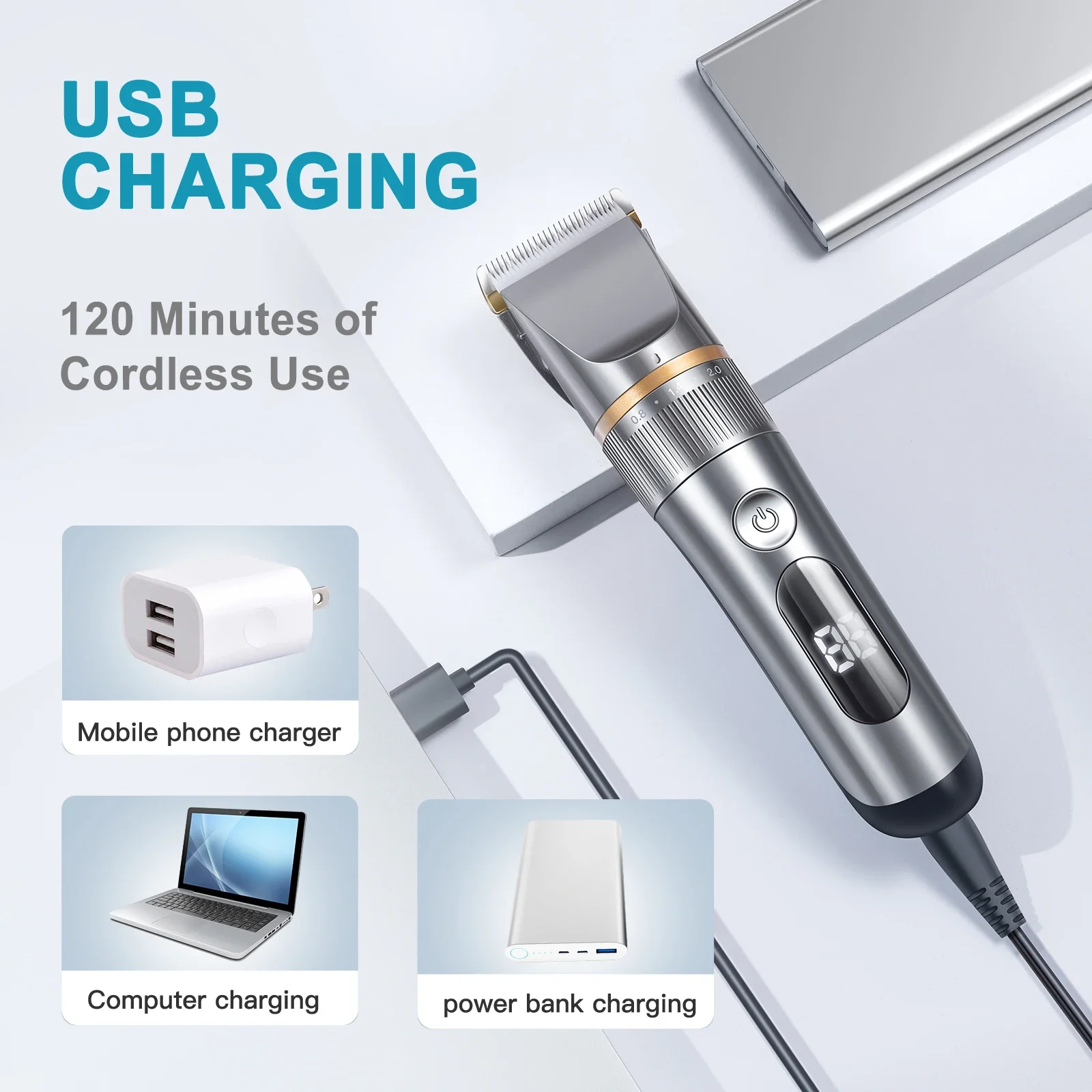 100-240V Waterproof Professional Balding Hair clipper Electric Hair Trimmer Hair cutting Machine 0.1mm Steel Blade Beard trimer