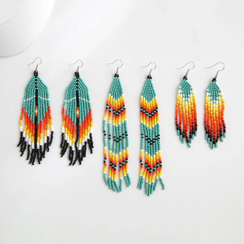 Wholesale Fashion Boho Handmade Glass Beaded Earrings Beach Miyuki Beads Long Tassels Fringe Earrings For Women Jewelry