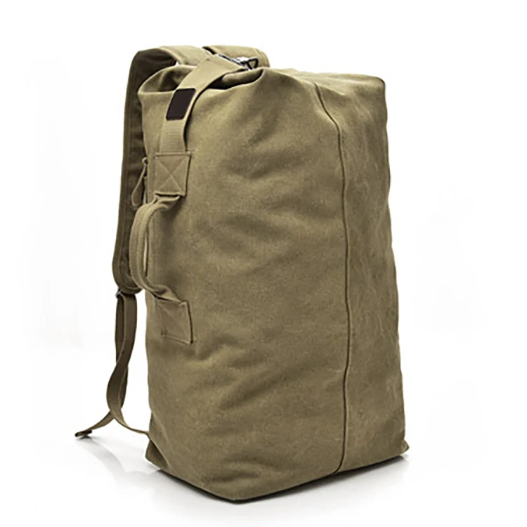 wholesale low moq custom khaki canvas men retro hiking travel backpack large outdoor camping waterproof rucksack bag with logo