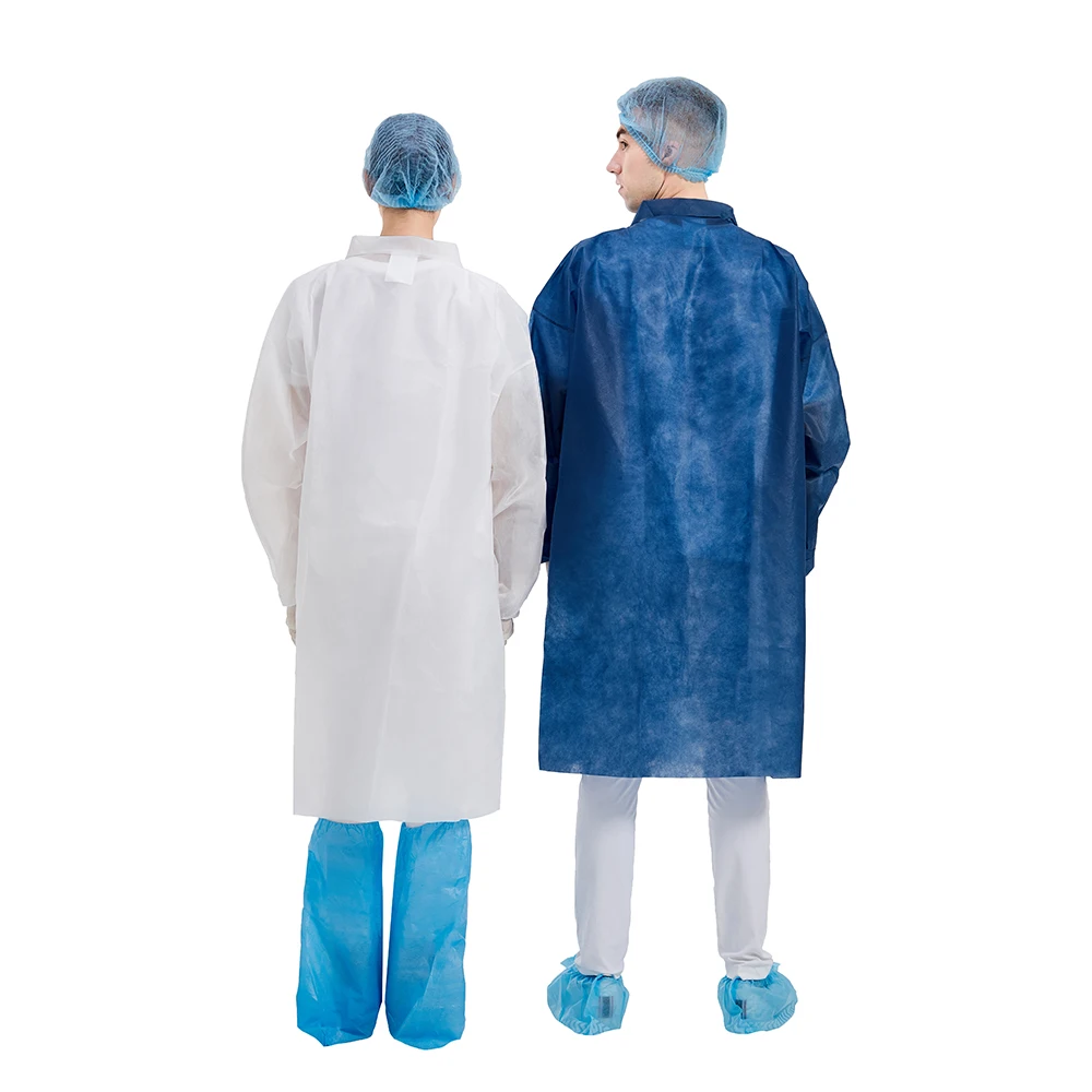 Disposable PP Lab Coat / Visit Coat with Botton Uniform for Hospital for Unisex 50-65gsm Nonwoven