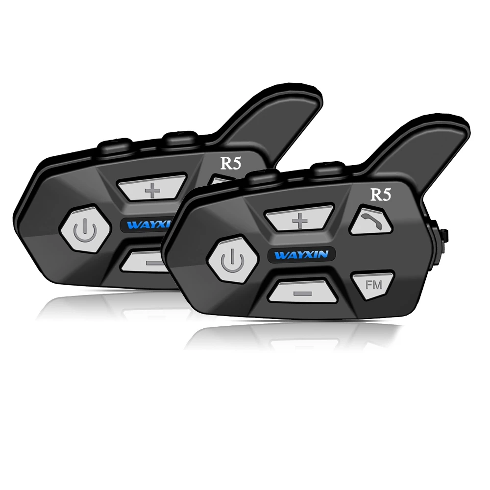  WAYXIN Bluetooth 5.0 Motorcycle Helmet Intercom 2 People 1200M Talking Universal Pairing Waterproof Interphone Headset FM
