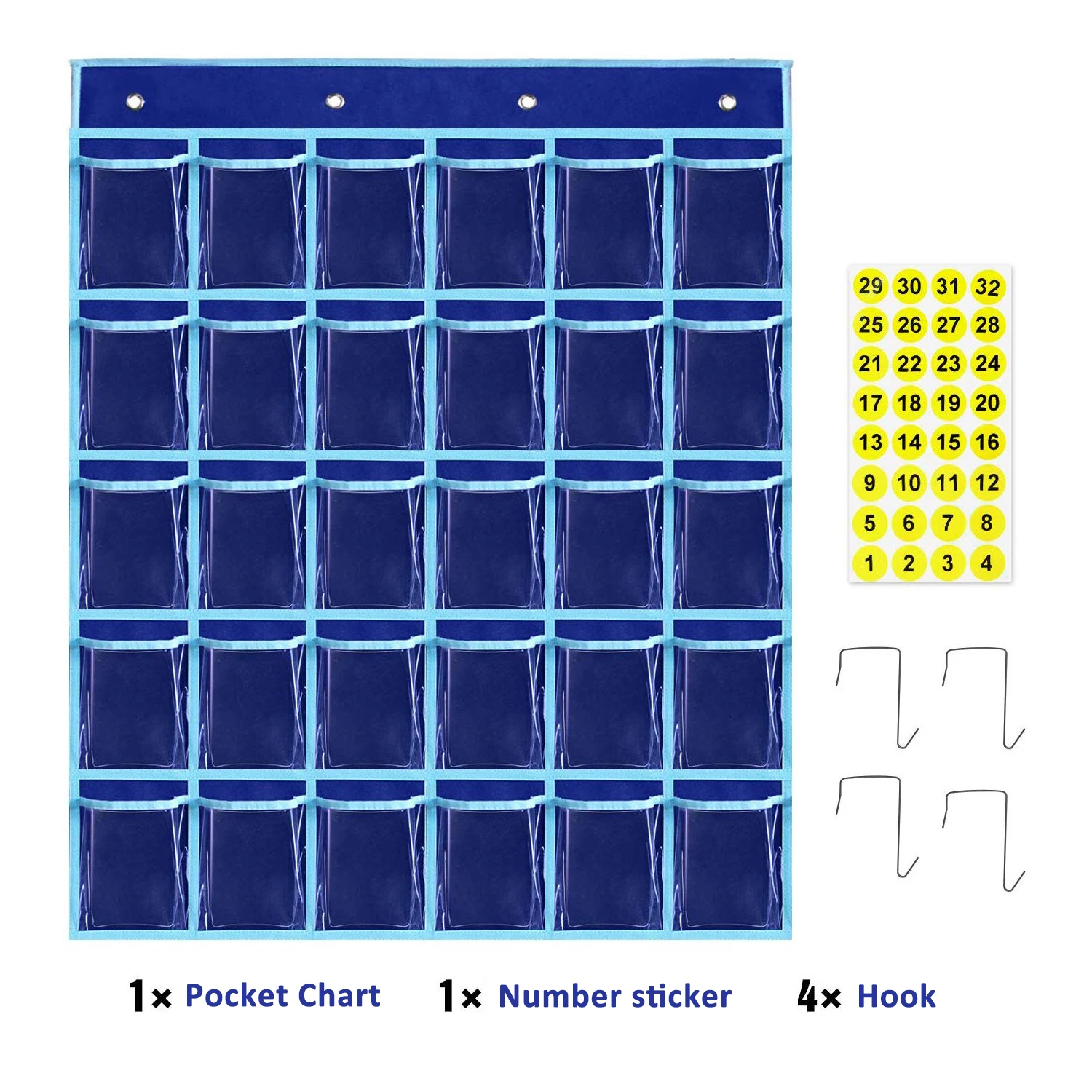 Classroom Pocket Chart for Cell Phones Holder with Number Stickers Hooks Calculator Storage Student Wall Pouch for Teacher