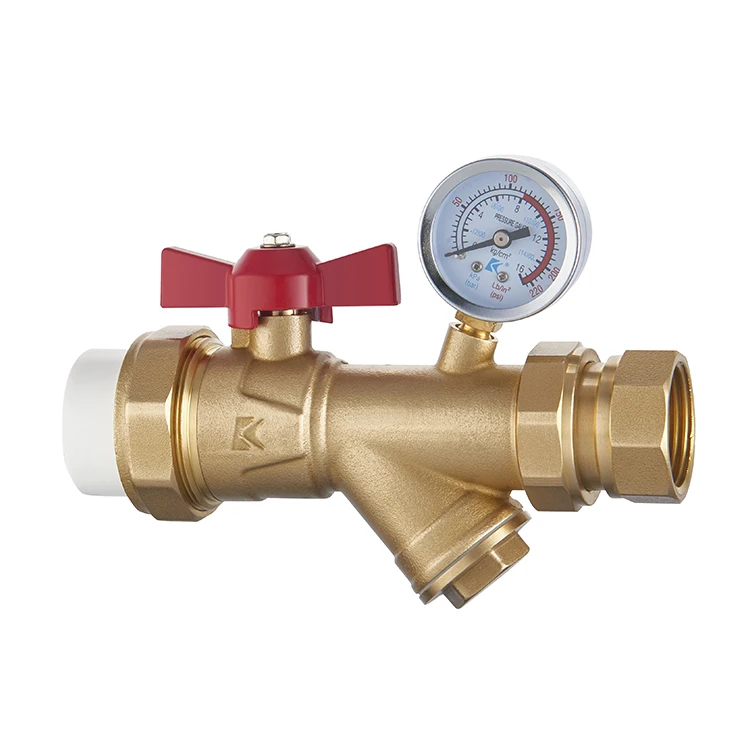 Manual DN25-DN32 pressure 1.6Mpa 1inch Female thread double true union ppr brass Multi-function water ball valve with filter