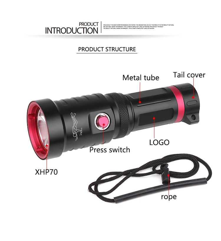 High quality waterproof 5000 lumen  equipment diving powerful led flashlight  IP68 diving flashlight