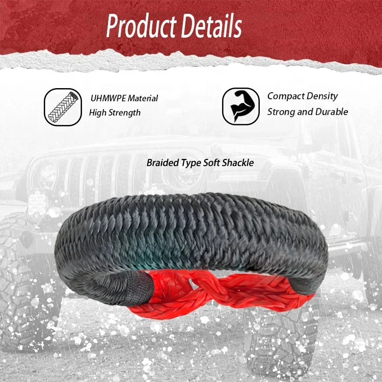 ZEAL  Heavy Duty Wear Resistance Braided Layer 4X4 Universal Synthetic Recovery Winch Soft Shackles Knot Rope