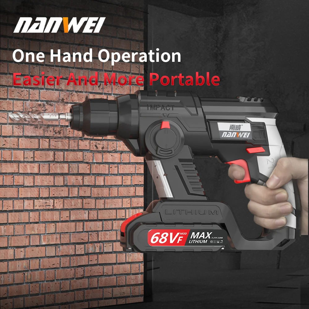 NANWEI Industrial Cordless Impact Hammer 1100r/min 21V 7.5AH ElectricPower Brushless hammerFor drill steel wood concrete lithium