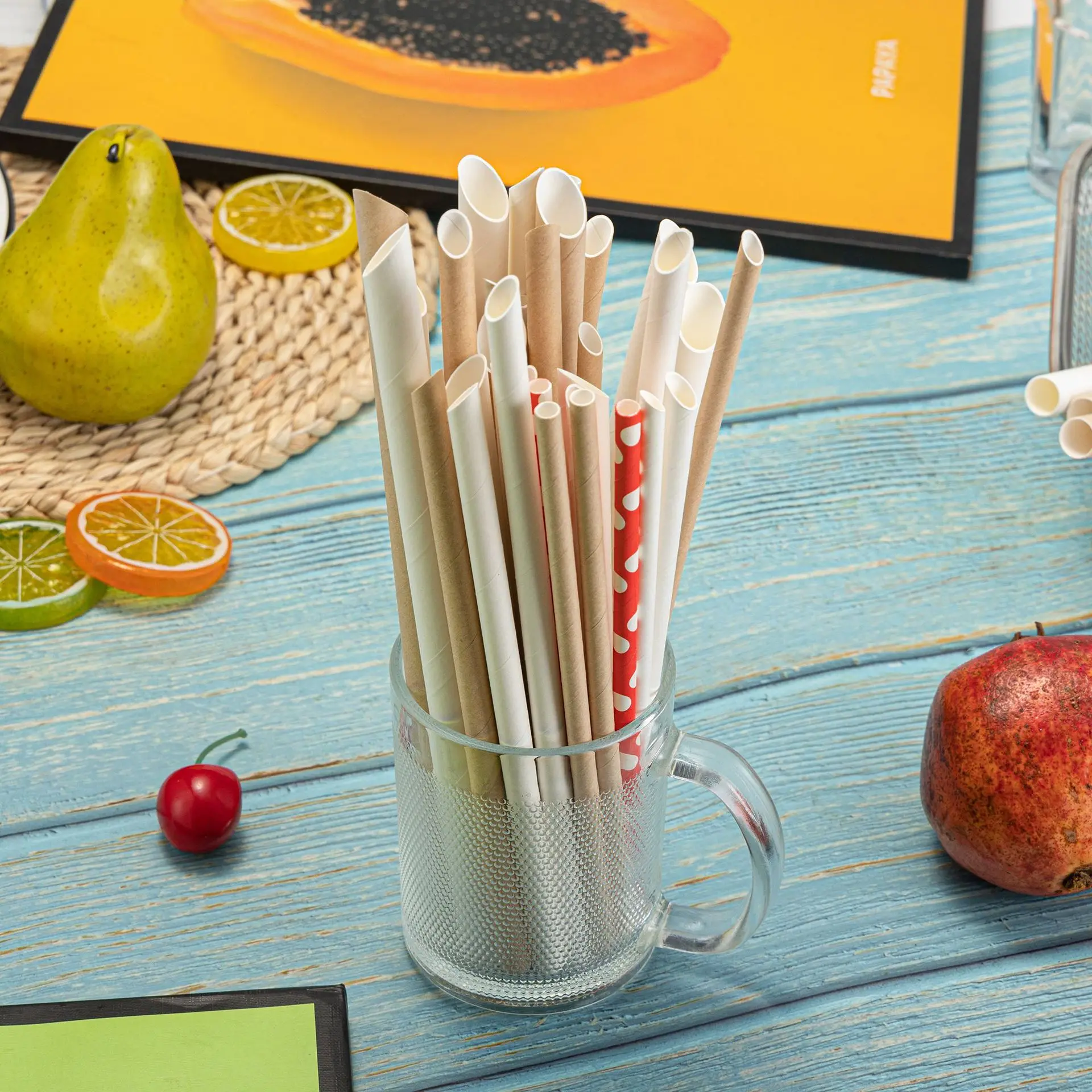 Eco friendly disposable kraft paper straw biodegradable bubble tea paper straw Individually wrapped paper drinking straw