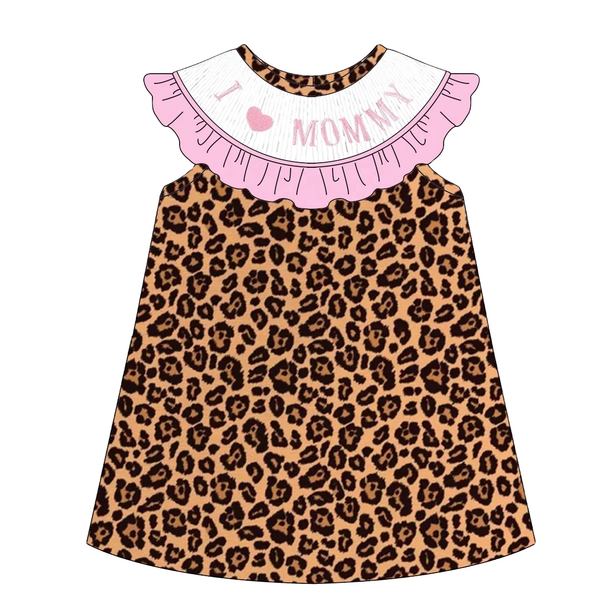 2024 New Design I love Mommy Girls Dress Cute  Leopard Girls Summer Dress