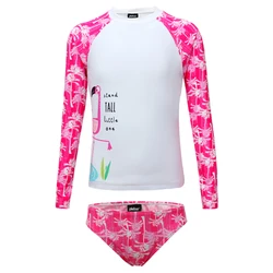 Kids 2 Piece Bathing Suits Long Sleeve Baby Girl Swimsuit Rash Guard Animal Print Swimwear for Children