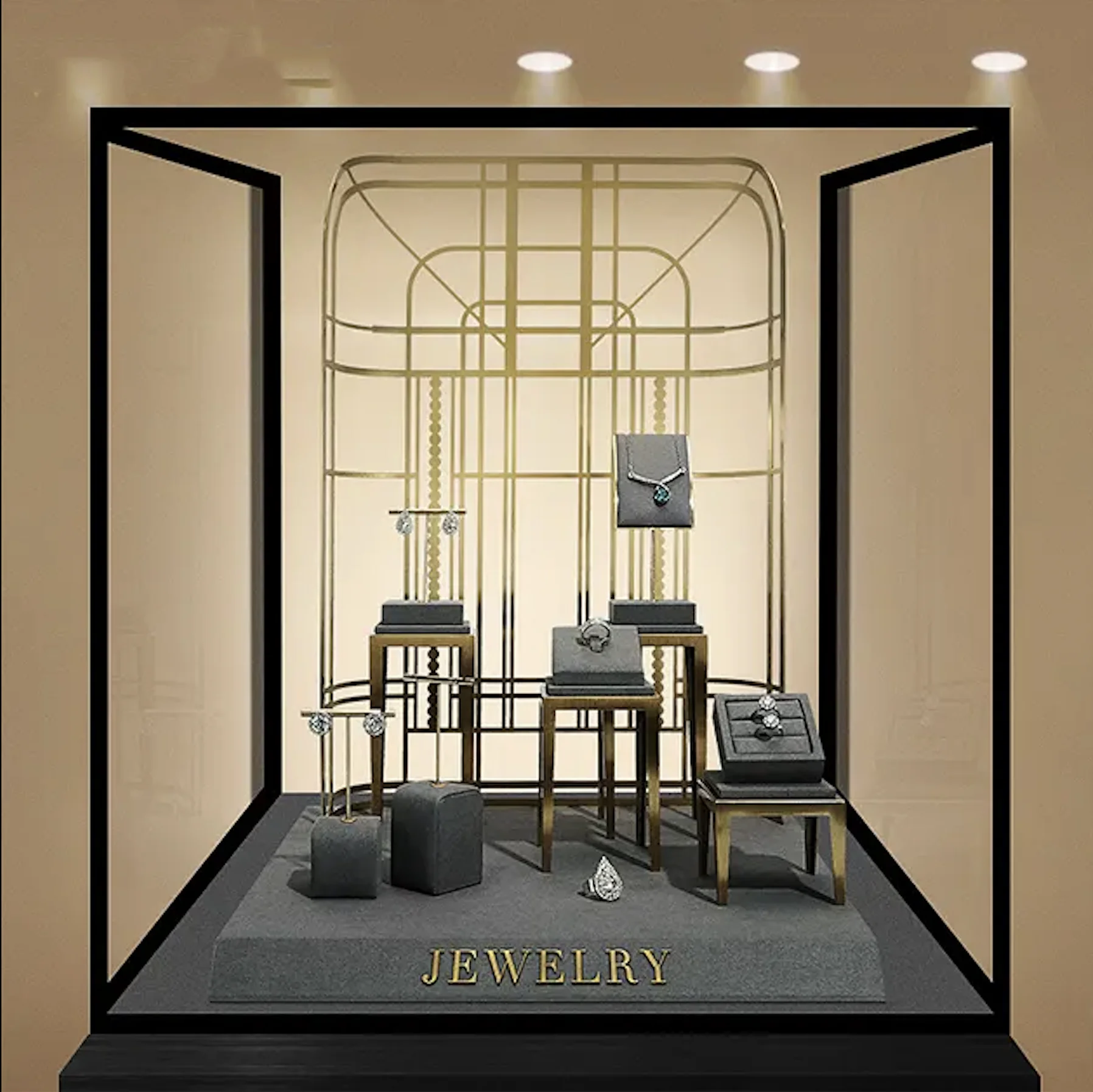 VANLOCY Modern Grey Microfiber PU Jewelry Display Stand Set Includes Earring Ring and Necklace Window Props ODM Supply Type