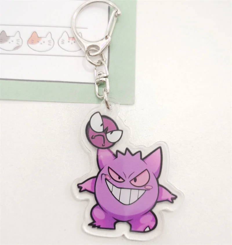 Magic Pikachu Pendant Anime Acrylic Keychain with UV Printed Pet Elf Stainless Steel Metal for Key Usage