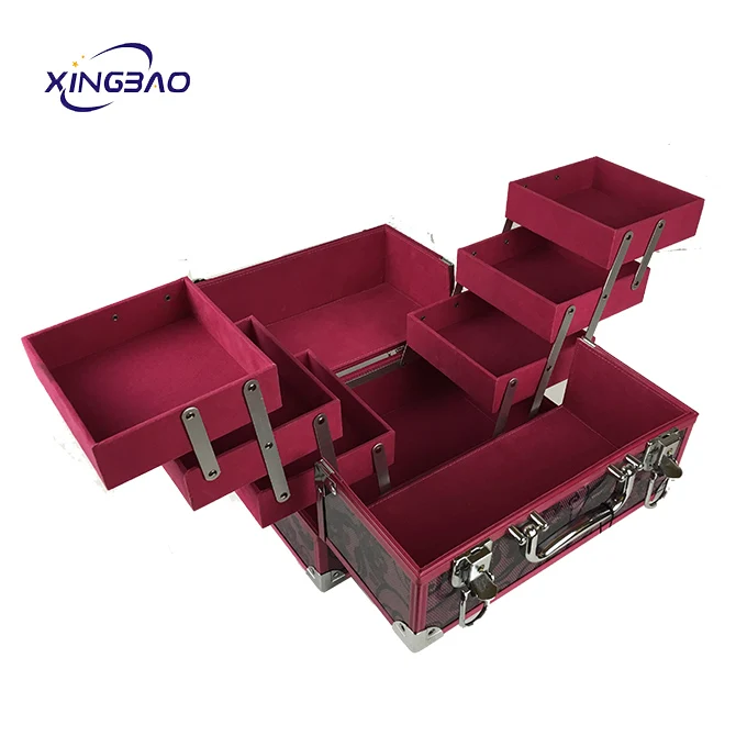 Wholesale custom retro portable hardware aluminum cosmetic case travel makeup train case