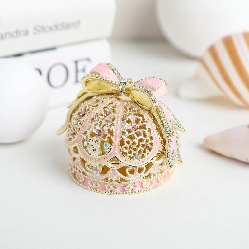 SHINNYGIFTS Wedding Favor Enamel Trinket Box Bowknot Crown Jewelry Box for Girls Birthday Gifts