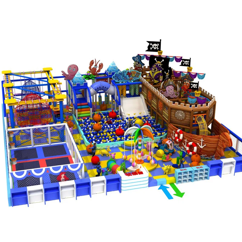 Manufacturer Pirate Ship Theme Children Indoor Maze Playground Equipment Kids Indoor Ninja Soft Playground with Large slide