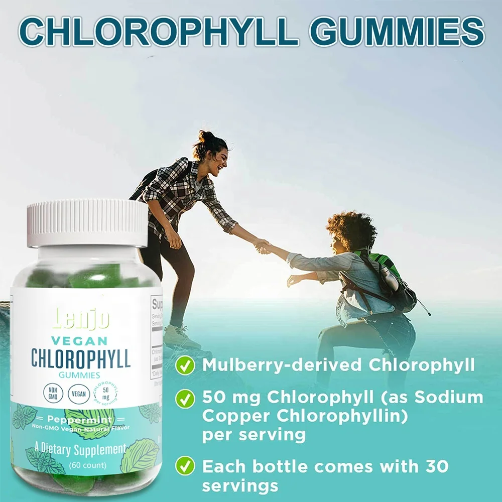 Non GMO & Vegan Chlorophyll Gummies  Energy Supplement, Immune Support, Natural Deodorant, Altitude Sickness Relief