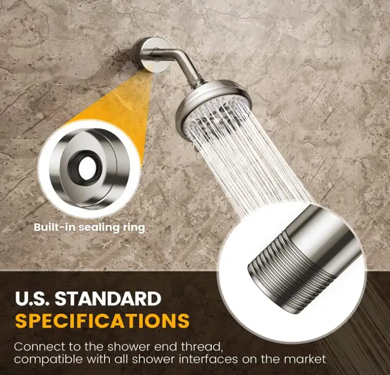 6 inch Shower arm fixed 5 inch shower head brushed nickle high press fixed rain shower head