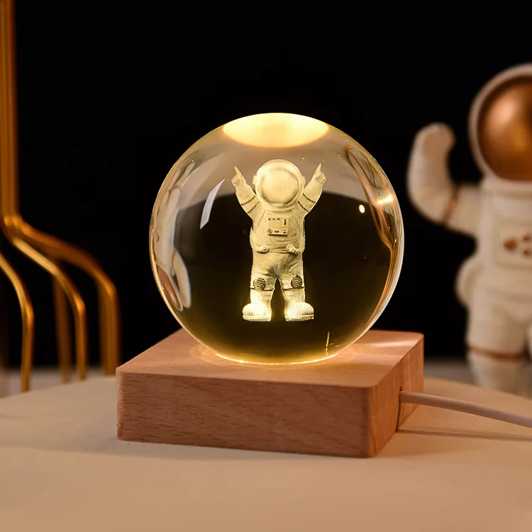 Wholesale Galaxy Cloud Luminous Crystal Ball Night Light Ornaments 3d Crystal Ball Lamp with led Base