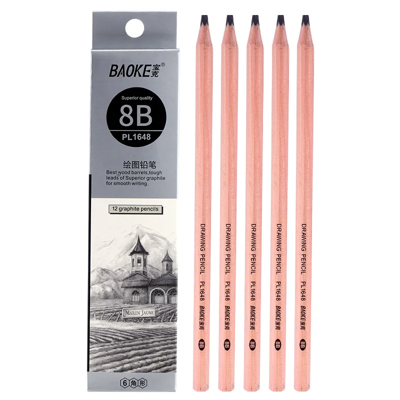 luxury pencil wooden 8B pencil black drawing pencil with graphite lead