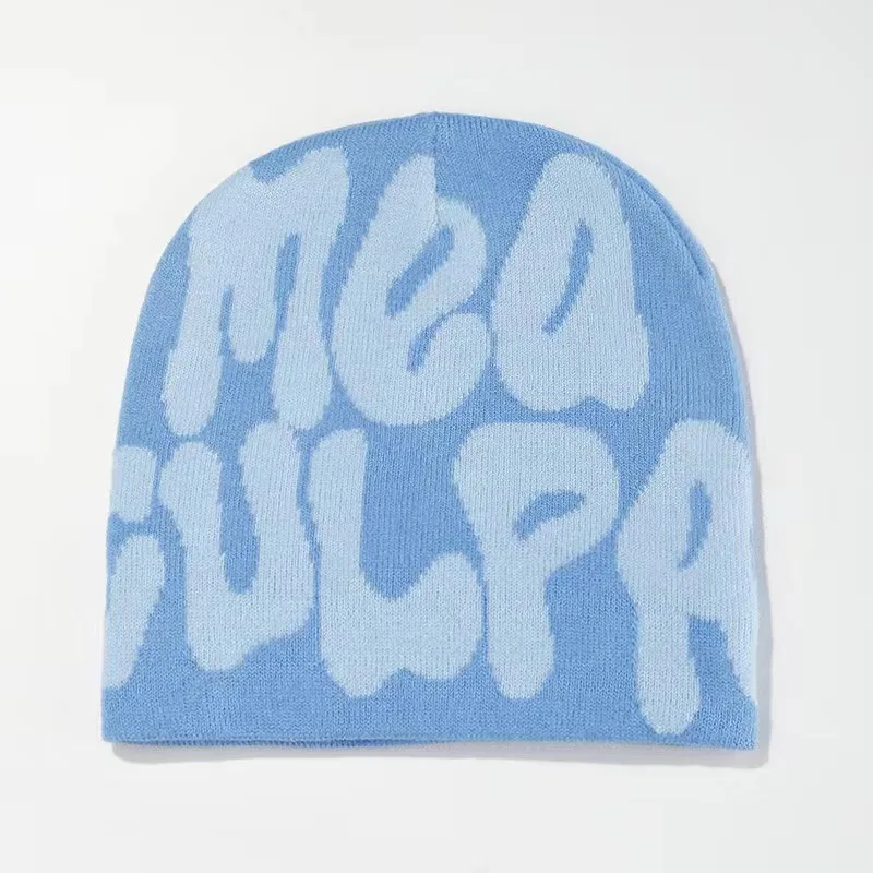 Y2K letter jacquard knitted popular hip hop Unisex casual comfortable soft low price custom blank solid color Winter Warm Beanie