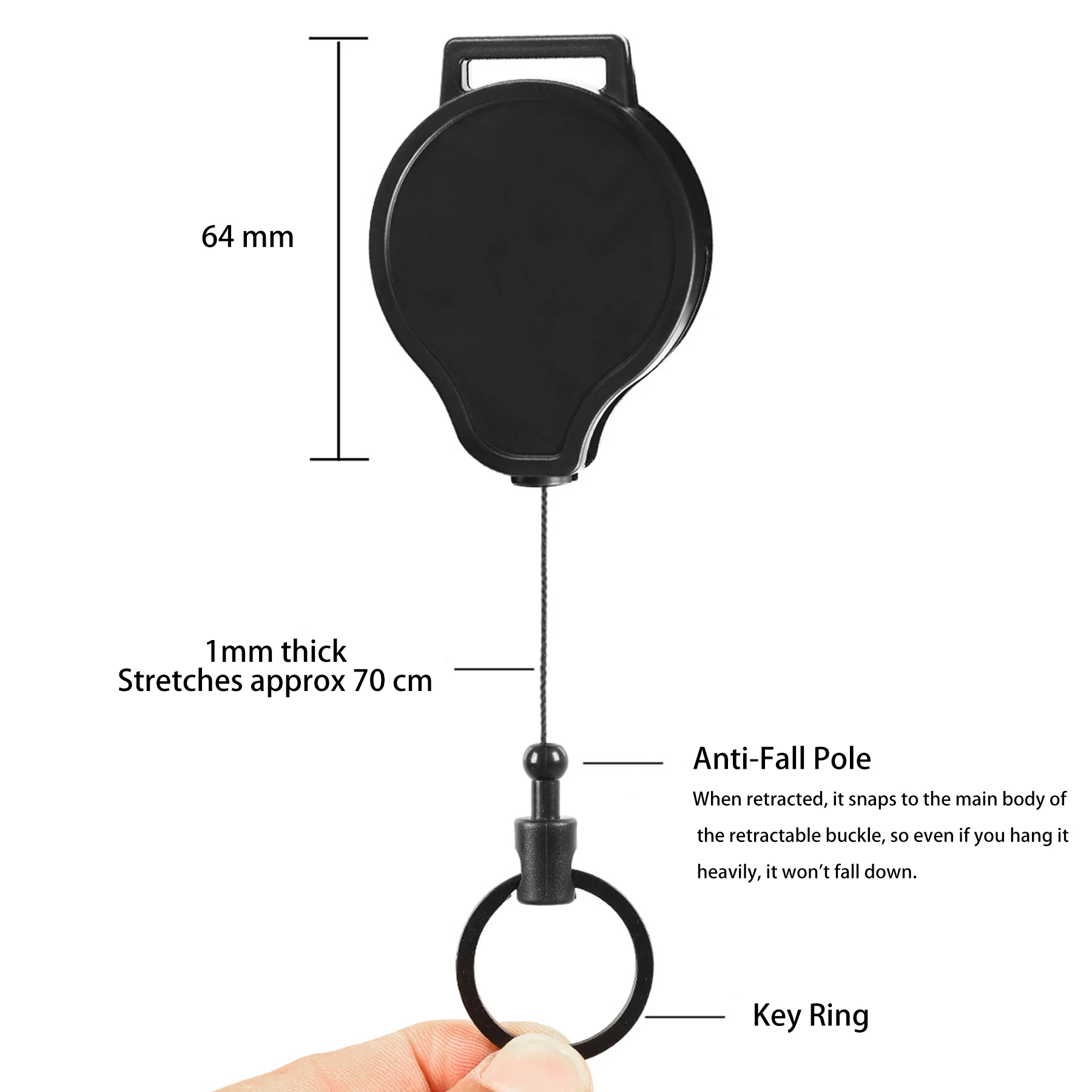 90 Degrees Stretch Range 70 cm Retractable Keychain Badge Reel Holder 360 Degree Rotatable Back Buckle For Backpacks Belts