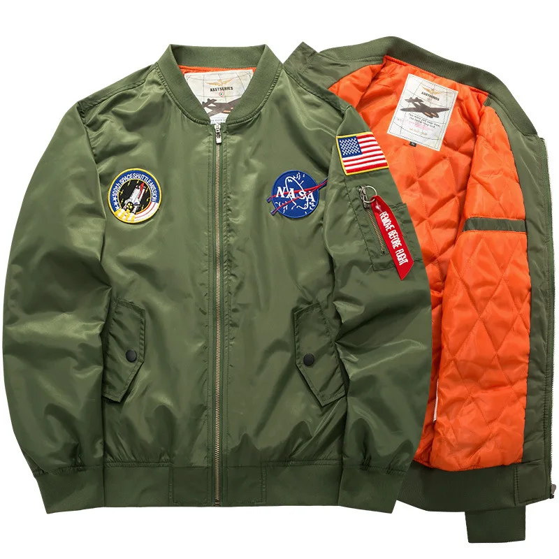 New Men Fall Winter Baseball Hip Hop Style Zipper NASA MA-1 Bomber Astronaut Flight Jacket For Man