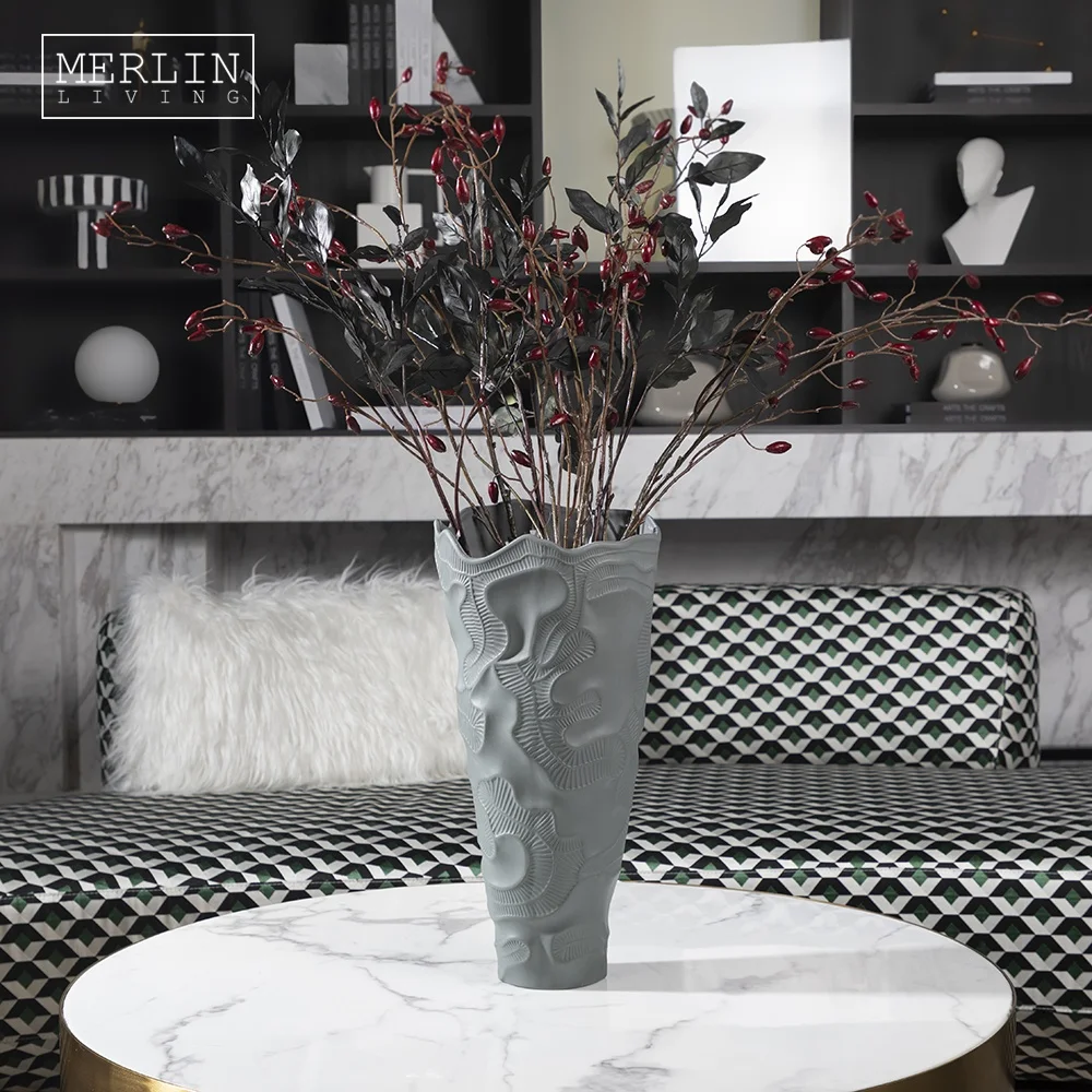 Merlin Modern Italian Colorful porcelain vases home decor wide mouth ceramic design torch tall textured nordic for flower vases