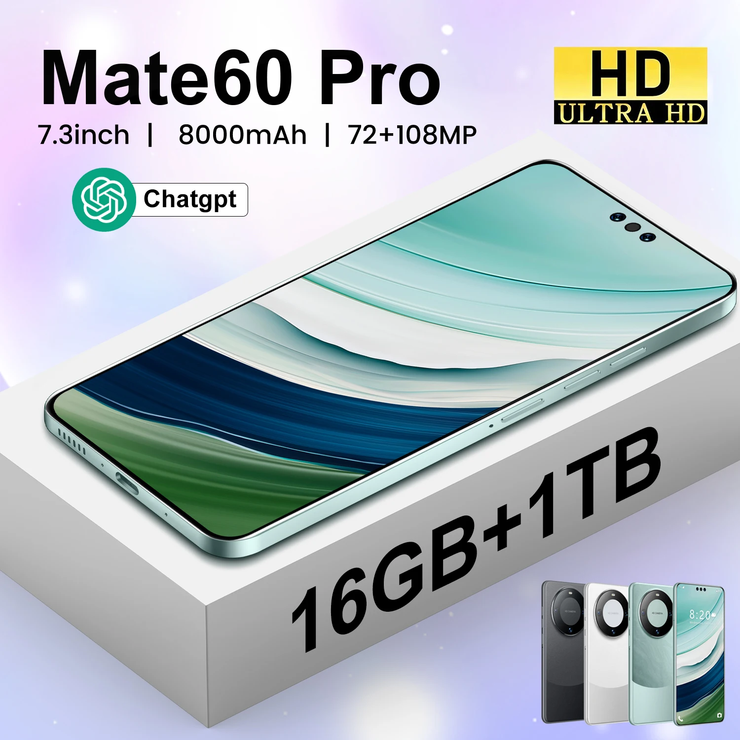 Оригинальный смартфон Mate60Pro 16 ГБ + 1 ТБ 7 3 дюймов разблокированные Двойные карты 5 г телефоны с Android 13 0 мобильные