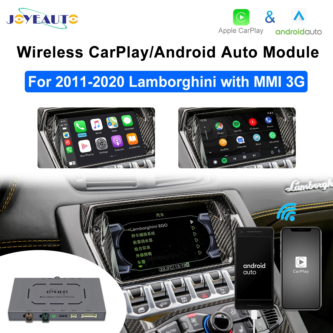 joyeauto mmb wireless carplay airplay mirror link android auto solution for Lamborghini Mavericks