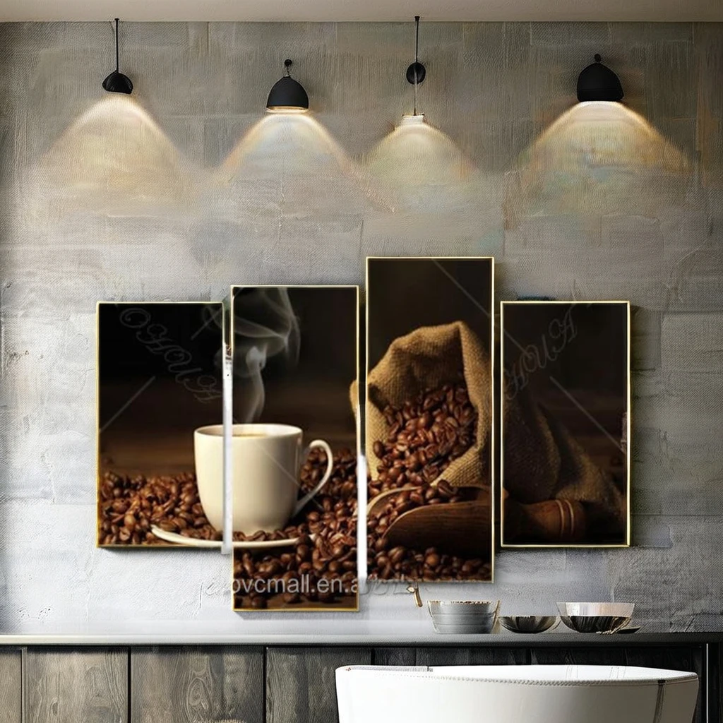 Kitchen coffee wall tiles 30 60 Wall Decoration 4 pcs pet vintage canvas wall art photos decorative pictures for kitchen