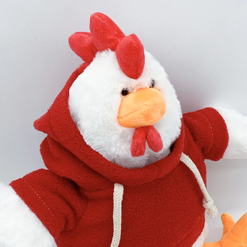 Sublimation Customized logo soft Rooster plush toys with hoodies stuffed animal chicken with cloth plush toys Home Decorate