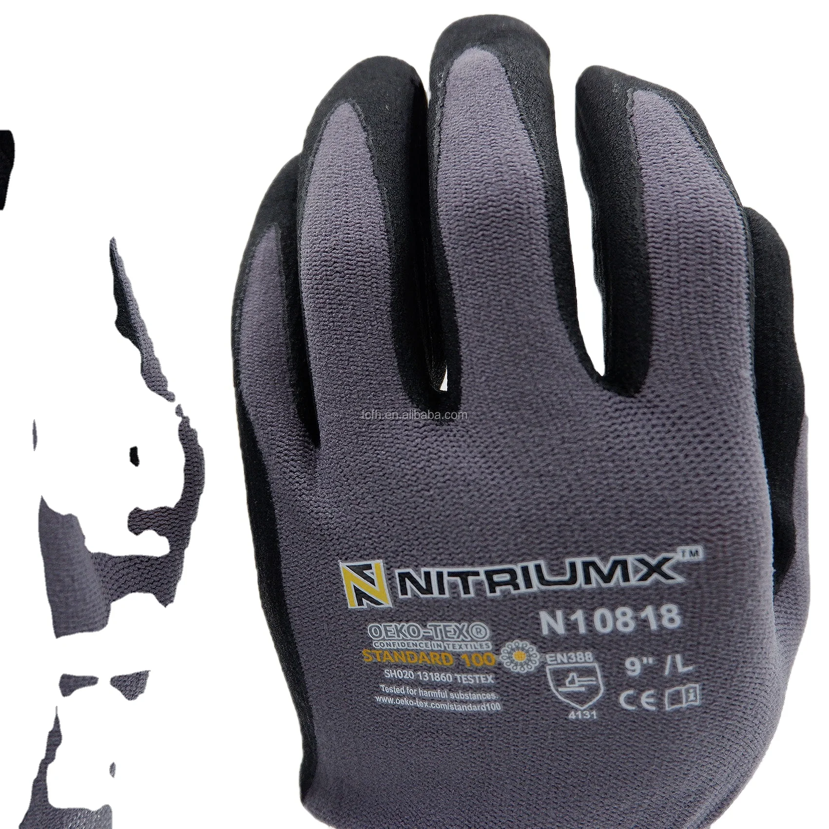 Nylon / Spandex Covered Yarn inner Black&Grey PU Palm Coat Safety Work Precision Assembly Glove with CE Certificates