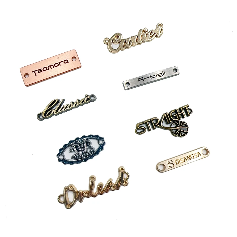 High Quality Custom Brand Name Letter Engraved Plate Tag Garment Metal Logo Labels for Clothing