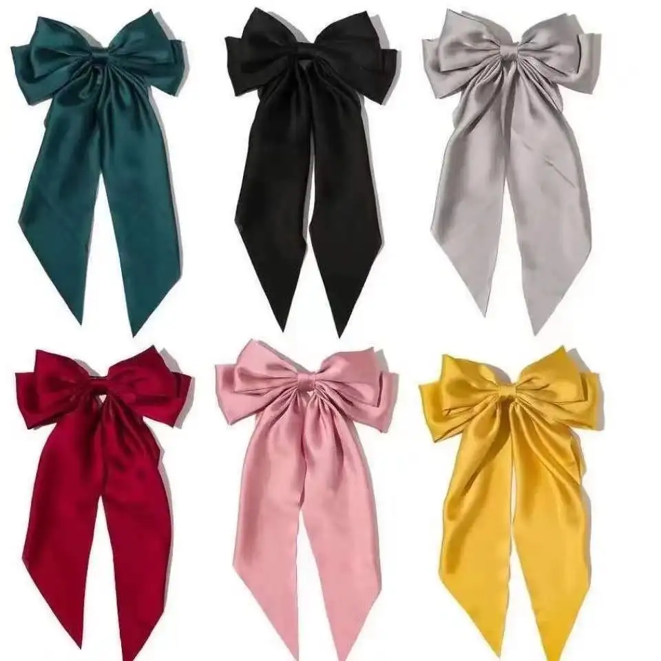 Long Tail Bows Clip for Girls Women Large Solid Hot Sale Fashion Women Accessories Hair Ribbon Bow Party Wedding