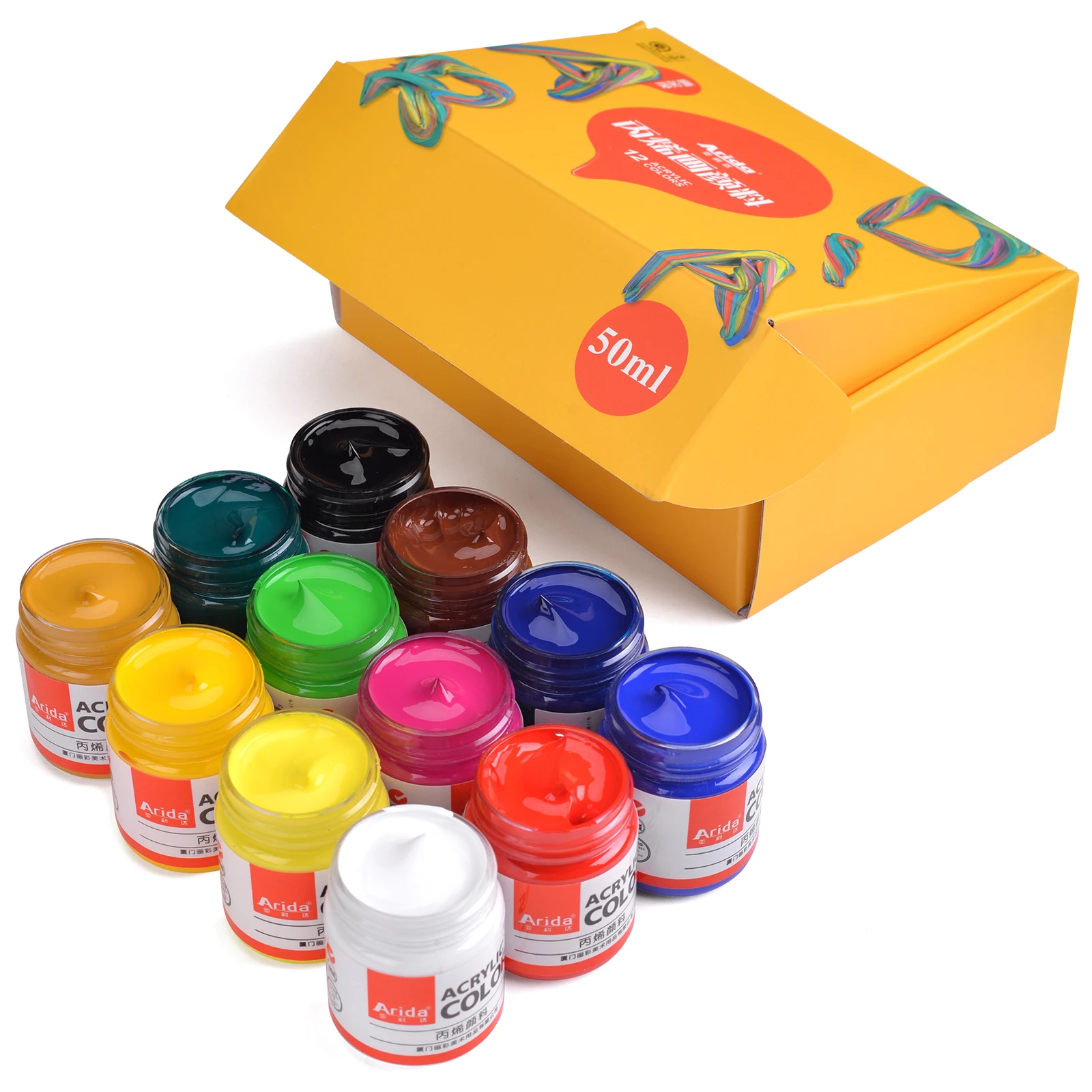 Hot Saling 50 ML Bottle Package Acrylic Paint Set 12 Colours Used in Arts and Crafts