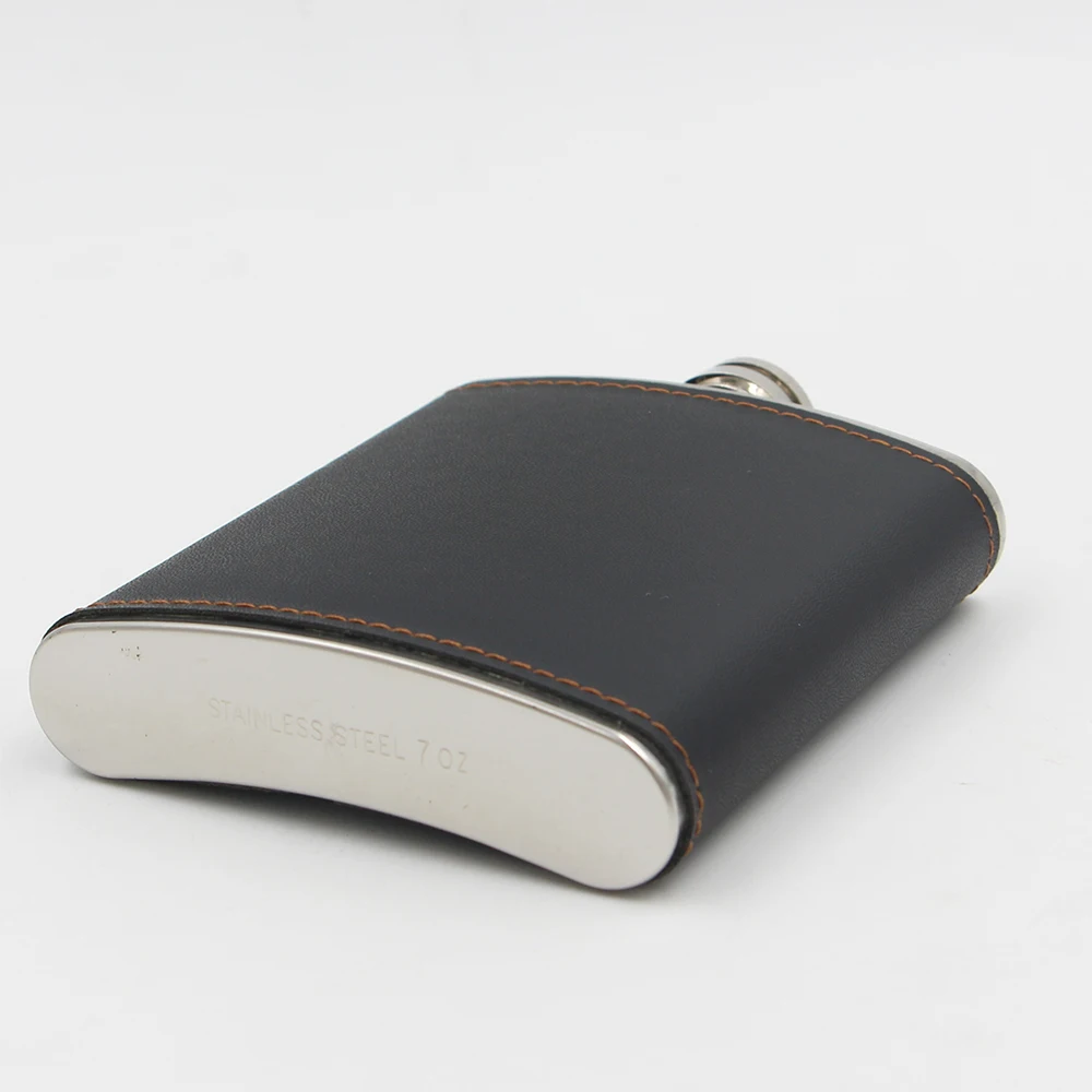 7oz Stainless Steel Whiskey Hip Flask with black leather cover Bonus 2 stainless steel shot cup and 1 funnel Gift Set