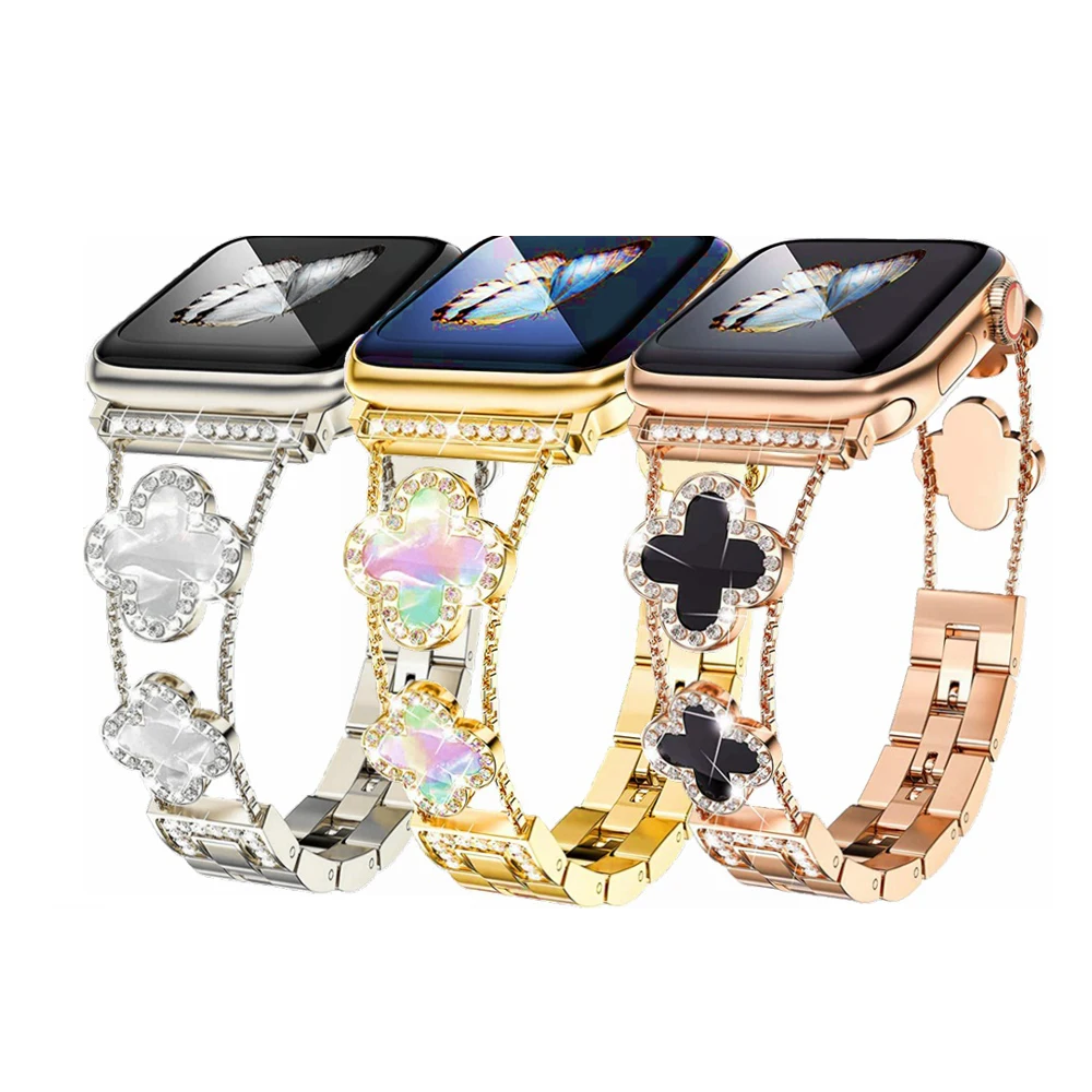 Women Jewelry Diamond Rhinestone Gold Stainless Steel Metal Strap for Apple Watch Band 38 40 41 Mm Iwatch Ultra Se 9 8 Bracelet