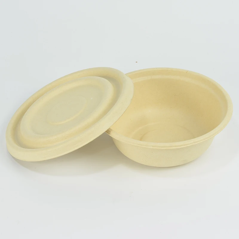 EcoNewLeaf  Disposable Compostable Bagasse Soup Bowl 12oz Biodegradable Sugarcane Pulp Salad Bowl With Lid