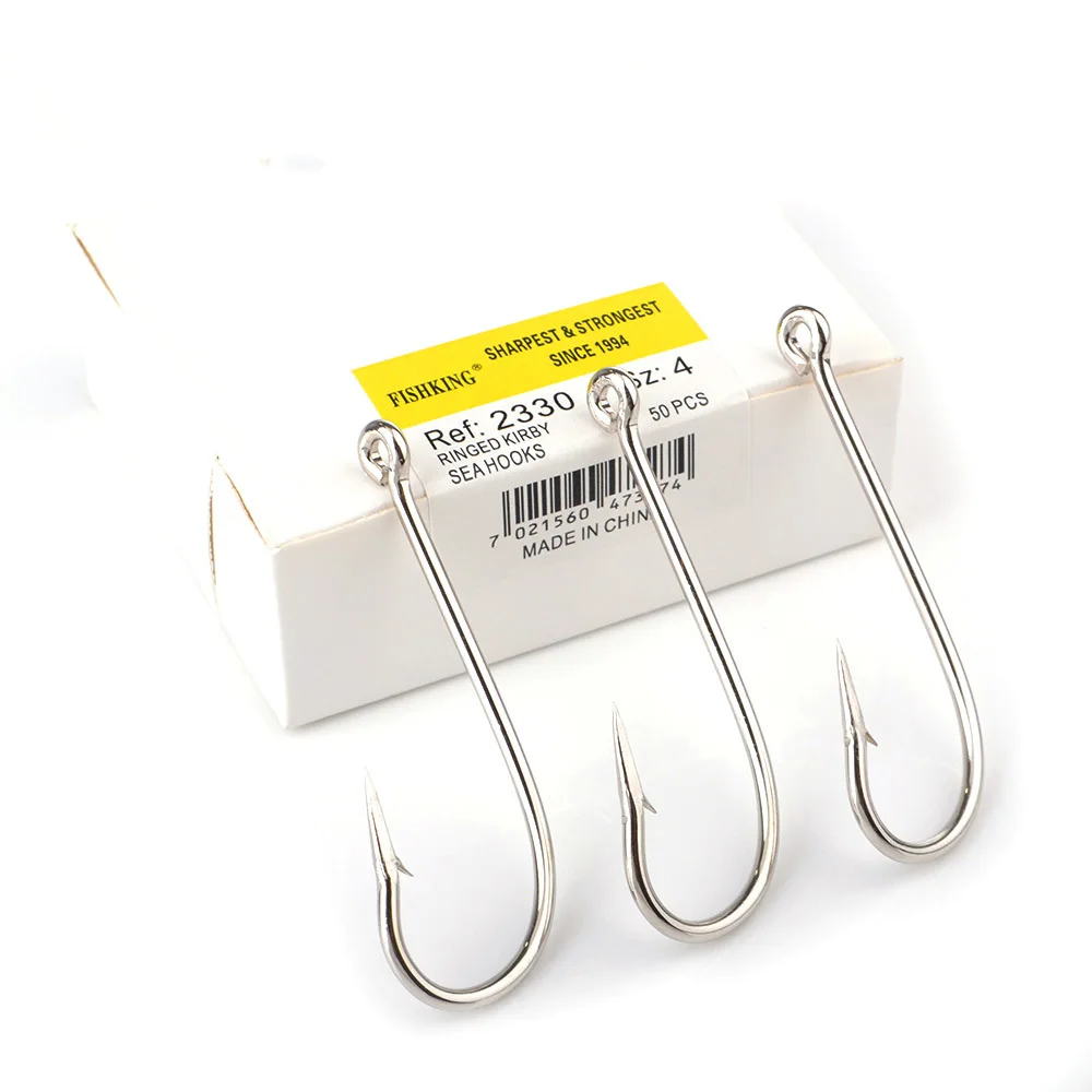 Fish King 100Pcs/Lot 10# -20# Carbon Steel Fishing Hook Peche Pesca 2330 Kirby Sea Hooks for Fishing Tackle
