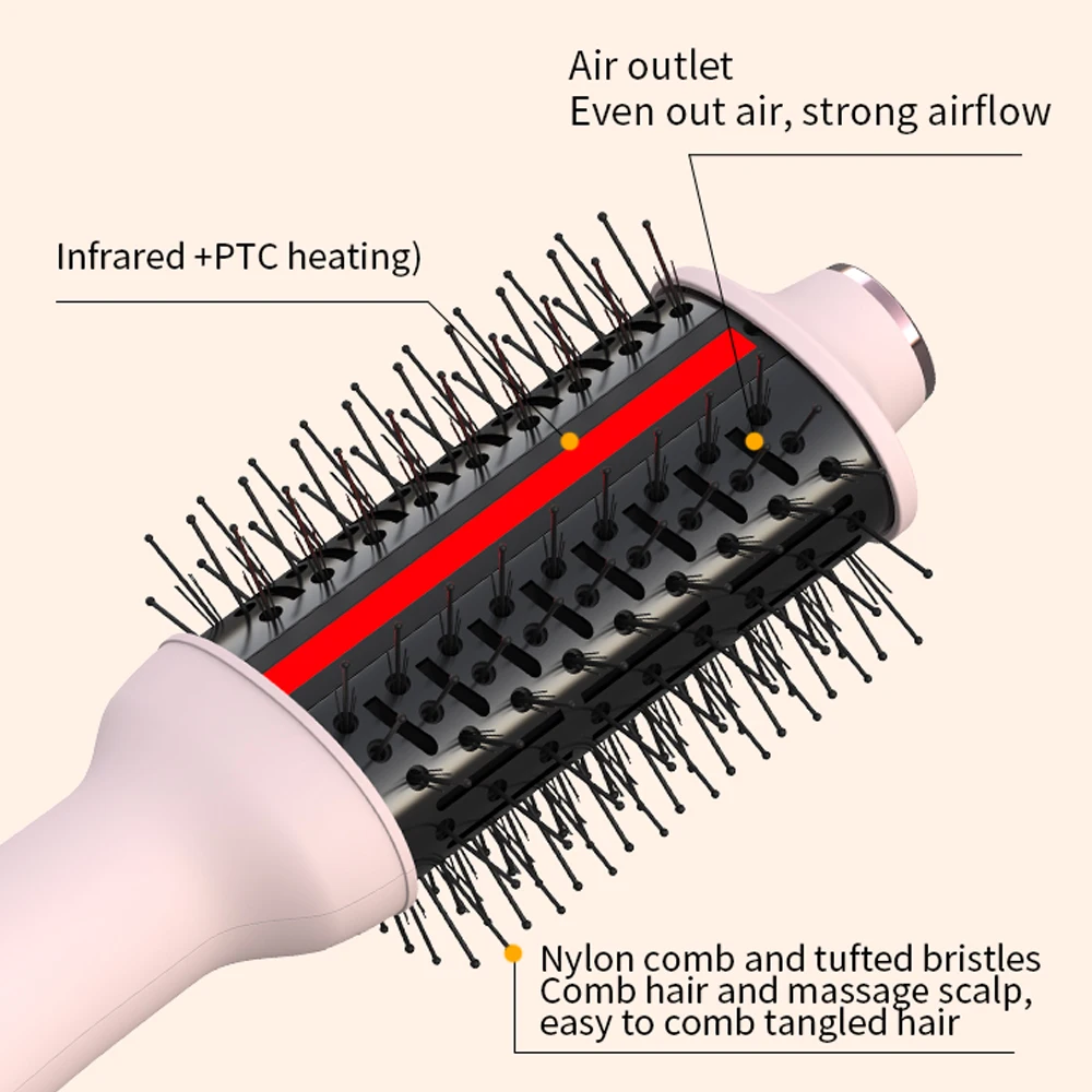 Ulelay Top Seller Factory Hot Sale 3 in 1 PTC and Infrared Rotating Hair Dryer Brush Professional Comb  One Step Hot Air Brush