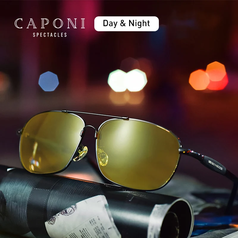 Модные солнцезащитные очки CAPONI с эффектом быстрого обесцвечивания, поляризационные фотохромные солнцезащитные очки ночного видения, гибкая оправа из сплава (1600143337549)